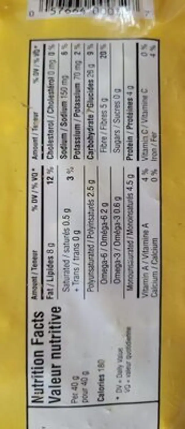 Popcorn nutrition facts table