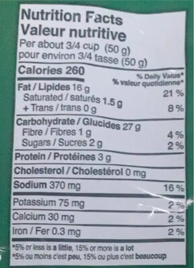 Jalapeño & Cheese nutrition facts table