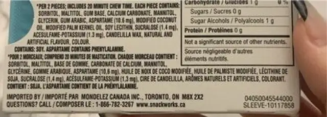 avalanche ice nutrition facts table