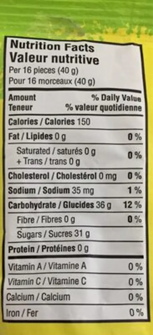 Sour patch nutrition facts table