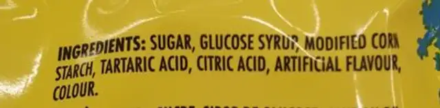 Sour Patch ingredients label