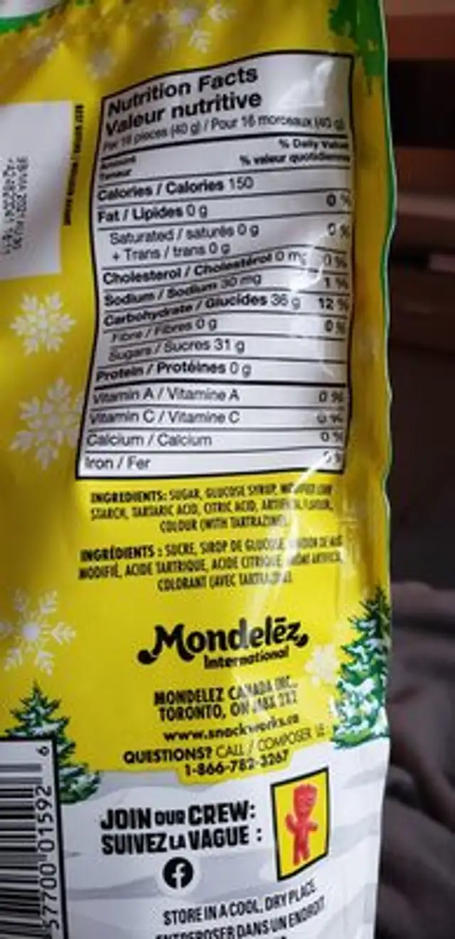 Sour patch kids ingredients label
