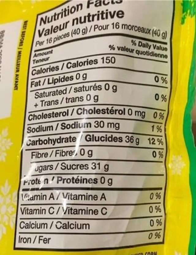 Sour patch kids nutrition facts table