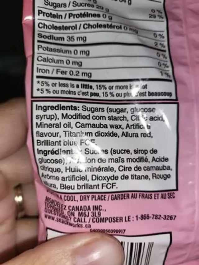 Maynards Swedish Berries with cream flavour ingredients label