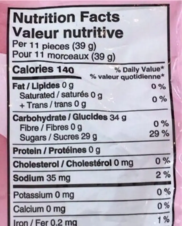 Maynards Swedish Berries with cream flavour nutrition facts table