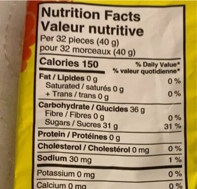 sour patch kids cola nutrition facts table