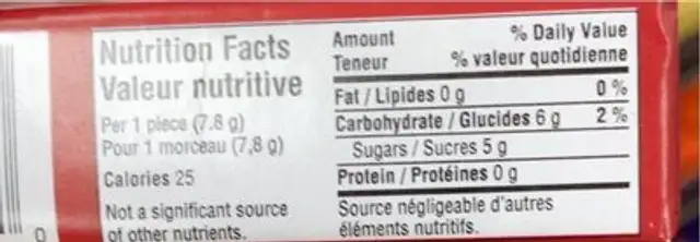 Bubblicious fraise nutrition facts table