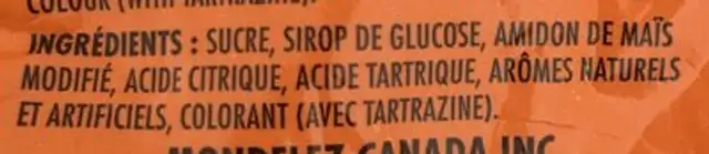 Bonbons En Gelée Fuzzy Peach ingredients label