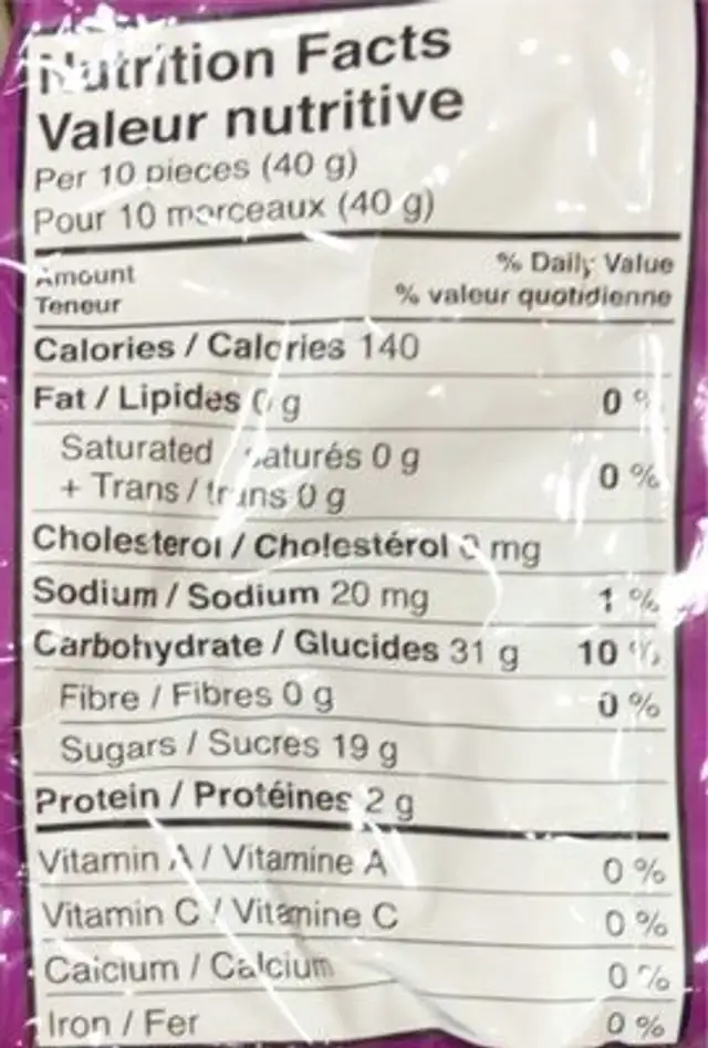 Maynard Juicy gummies nutrition facts table