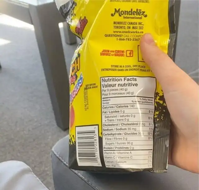 Sour cherry blaster nutrition facts table