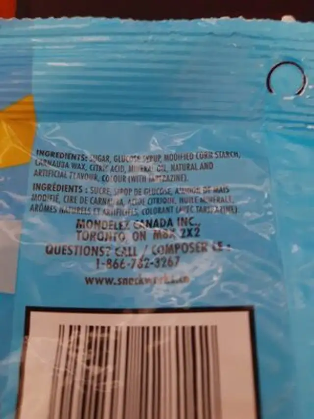 Maynard's Sweedish Fish ingredients label