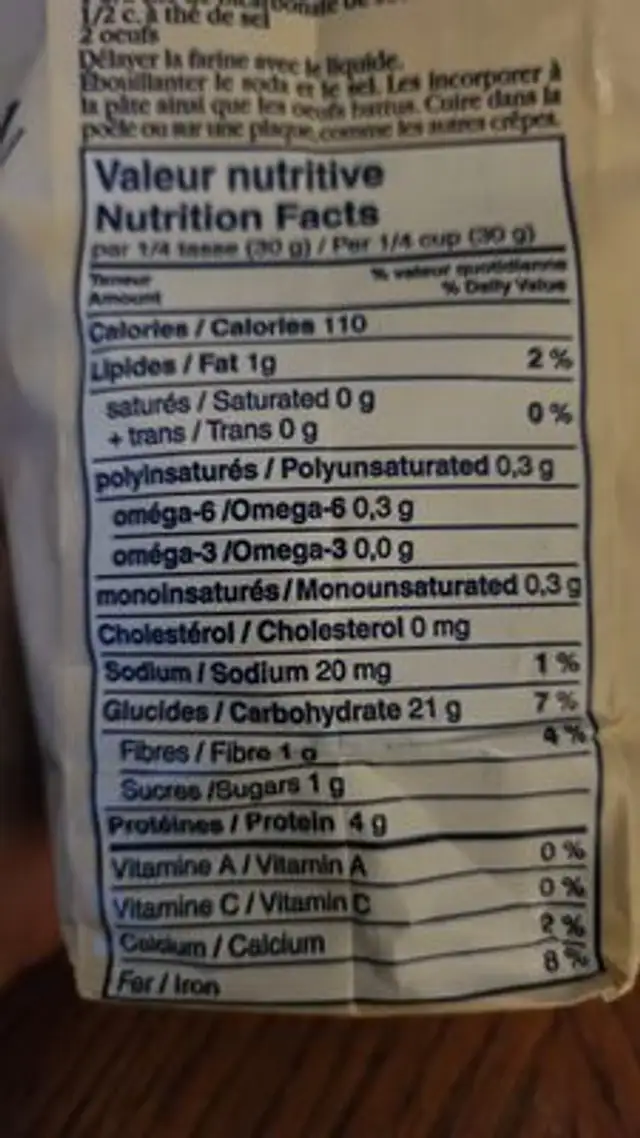 Farine sarrasin ingredients label