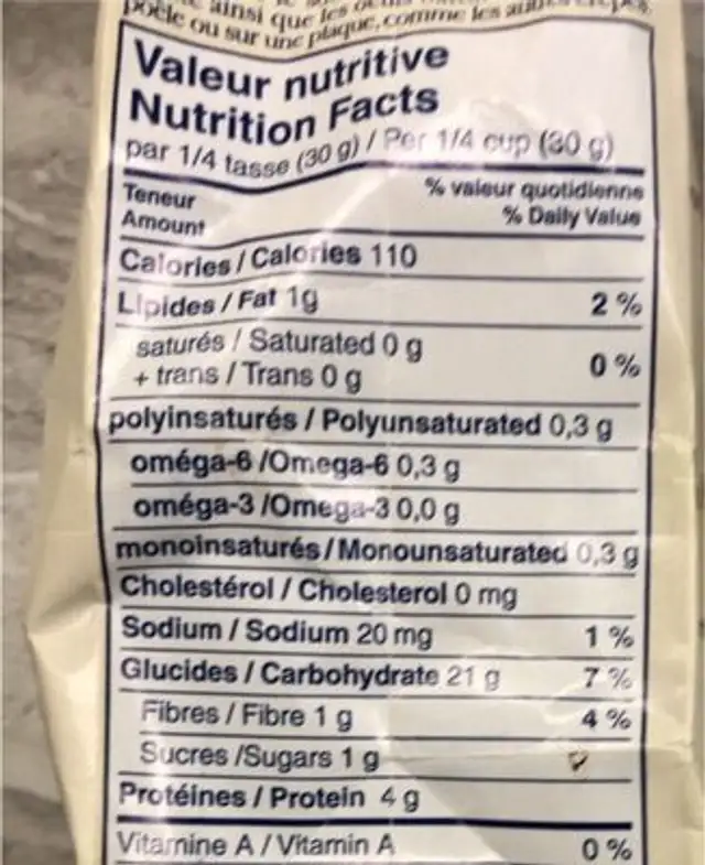 Farine sarrasin nutrition facts table
