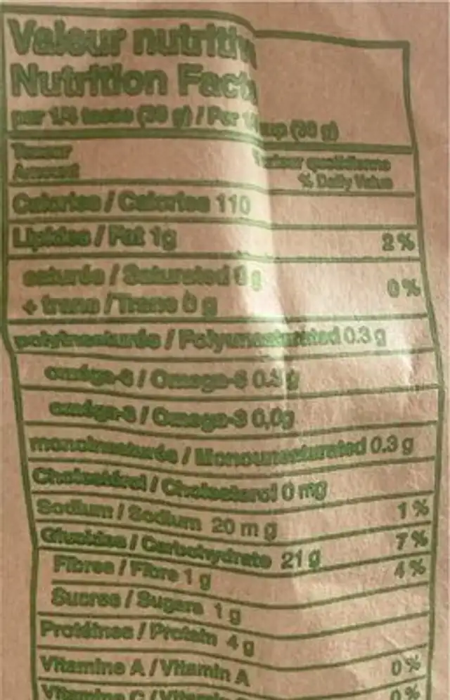 Farine de sarrazin pure nutrition facts table