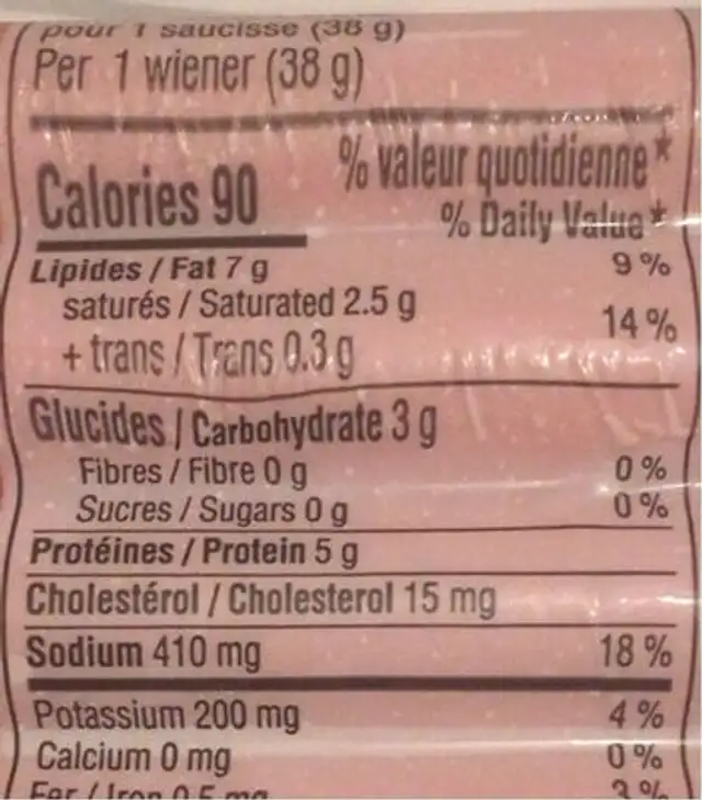 Saucisses hot dog tout boeuf nutrition facts table