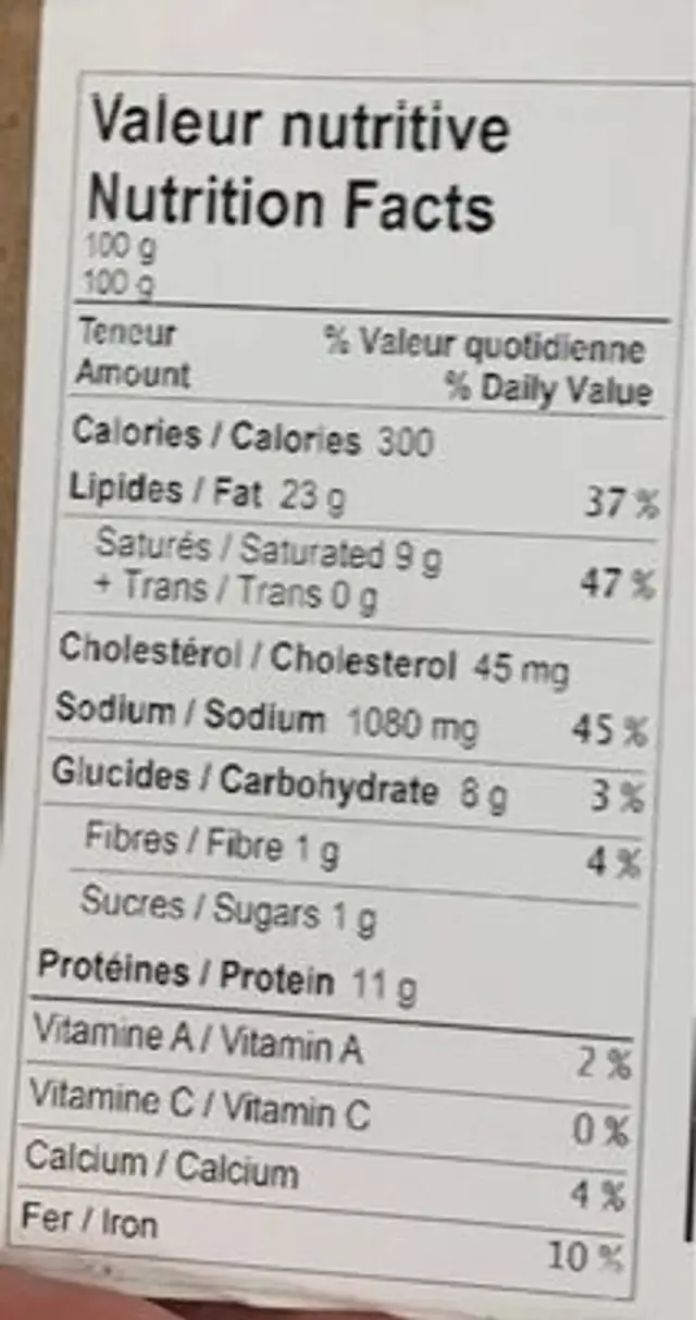 Saucisse a deheuner lesters nutrition facts table