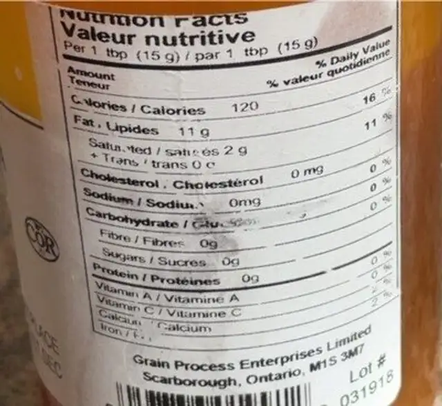 Soya lecithin nutrition facts table