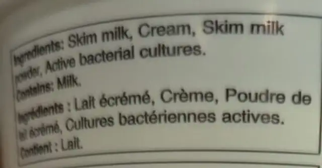 2% M.F. Original Balkan Yogurt Plain ingredients label