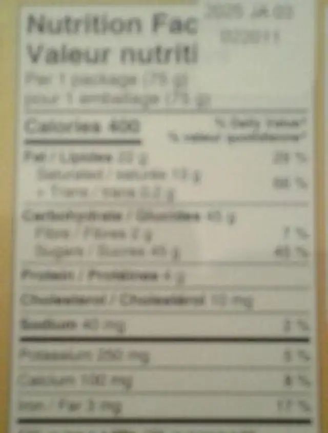 Chocolat au lait belge nutrition facts table