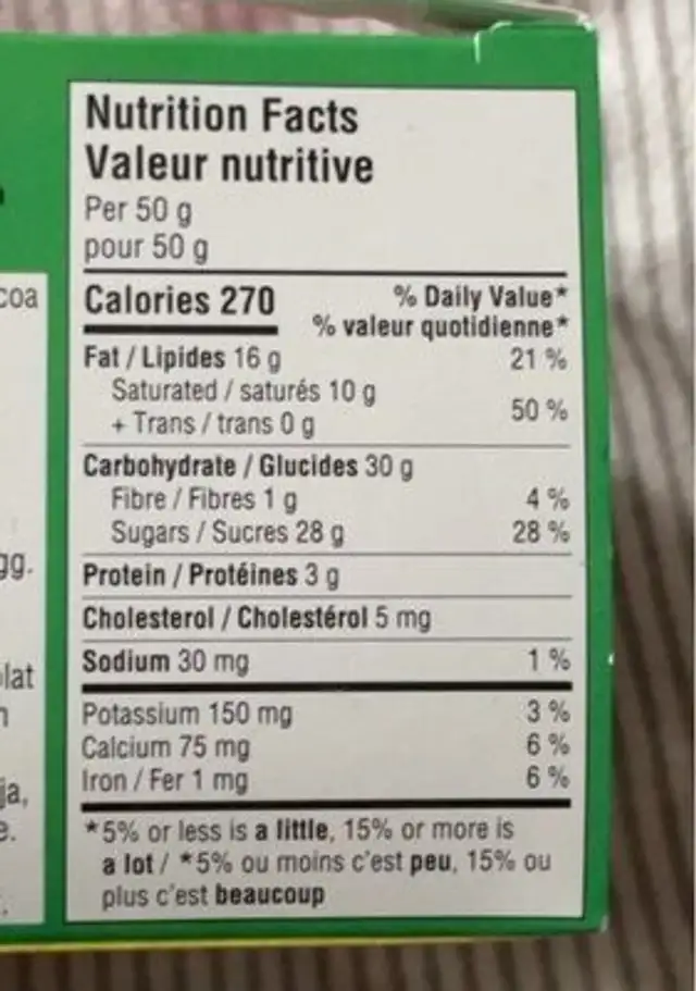 Chocolat jean talon nutrition facts table