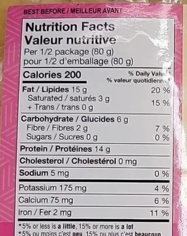 tofu puffs nutrition facts table