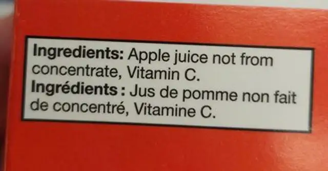 Unsweetened pure apple juice ingredients label