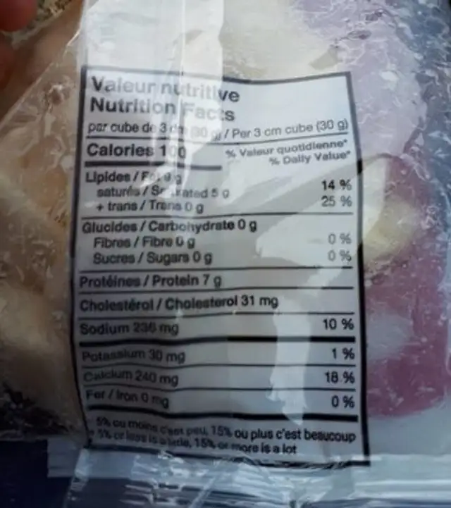 fromage victoria nutrition facts table