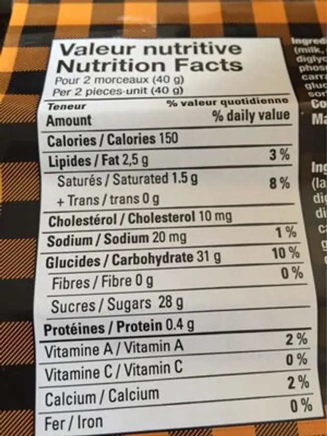 crème Fudge nutrition facts table