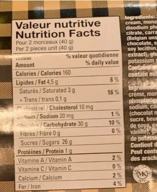 Fudge nutrition facts table