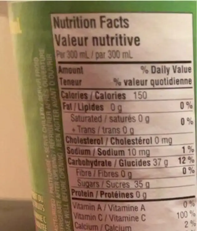 Cocktail canneberge nutrition facts table