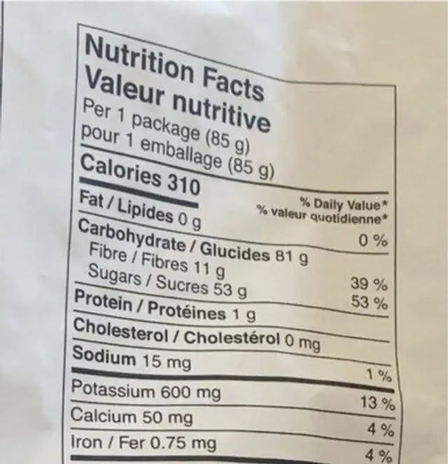 Crispy Cinnamon Apple Chips nutrition facts table