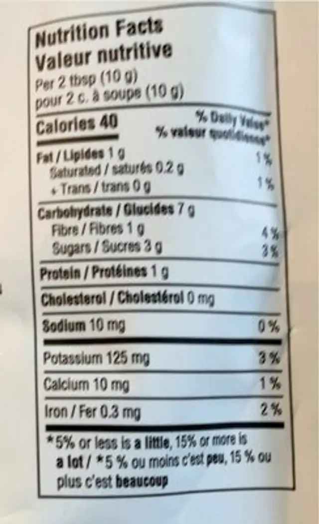 Saladitions nutrition facts table