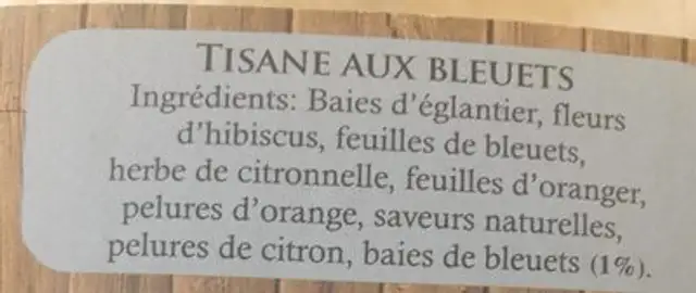 Tisane aux bleuets ingredients label
