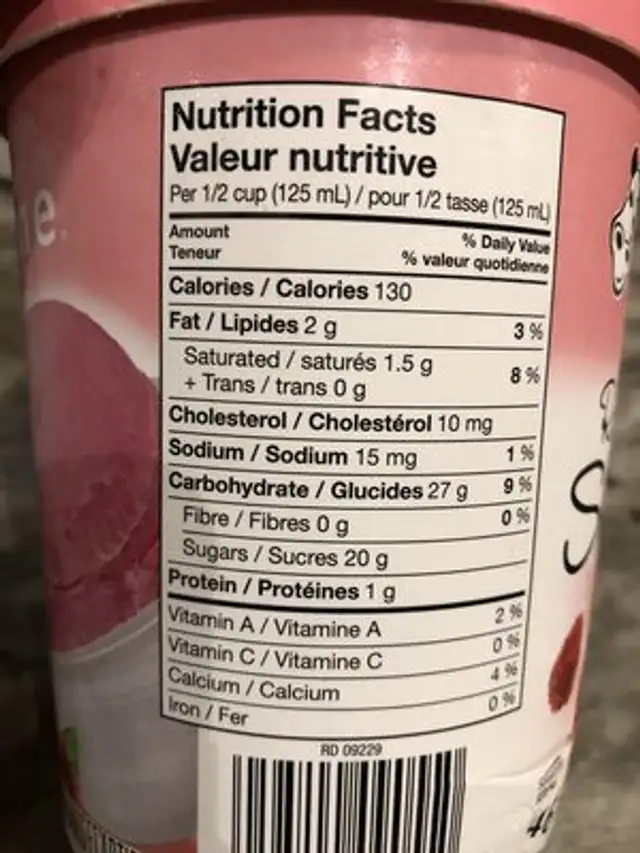 Unknown nutrition facts table