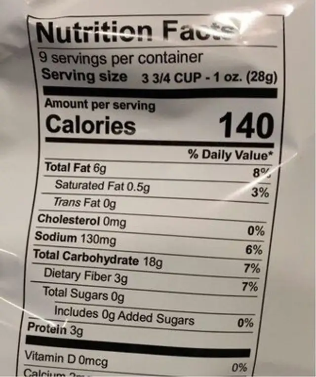 Slim&Trim nutrition facts table