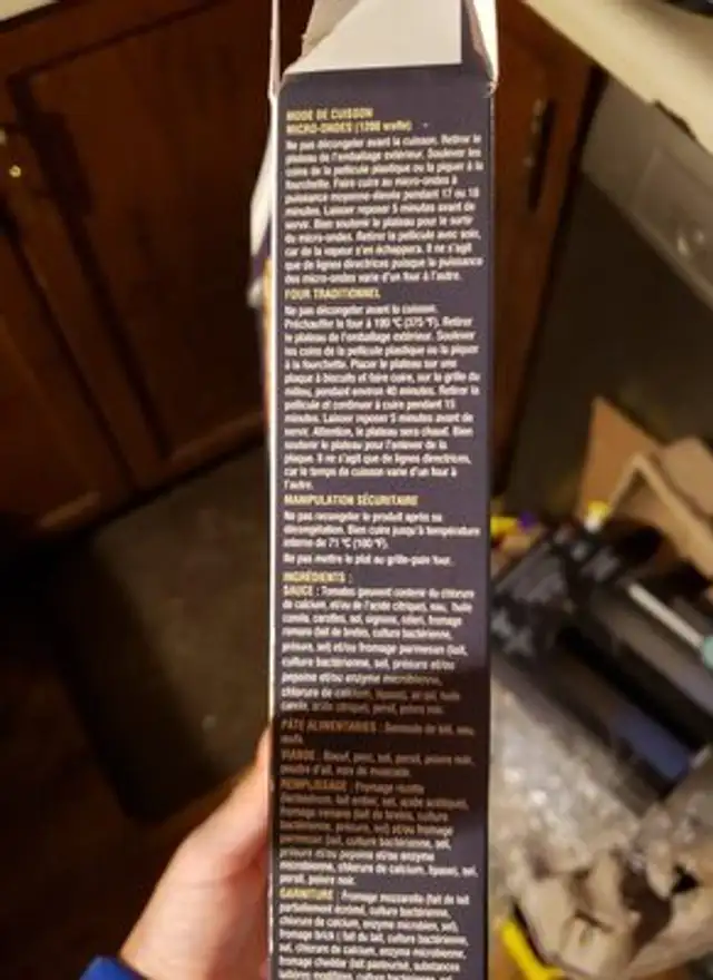 Ricotta Lasagna ingredients label