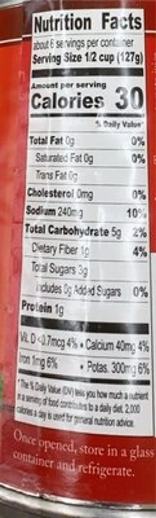 Plum tomatoes nutrition facts table