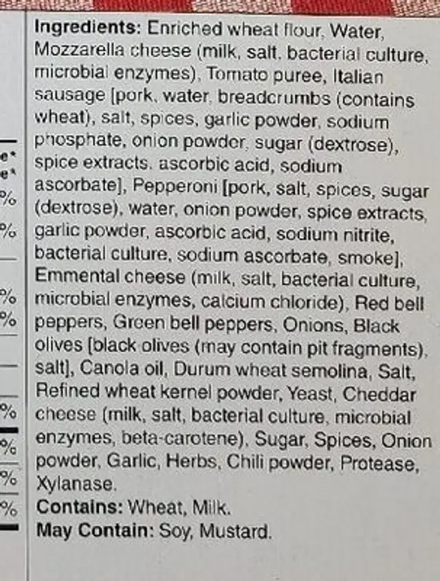 Deluxe Stuffed Crust Pizza ingredients label