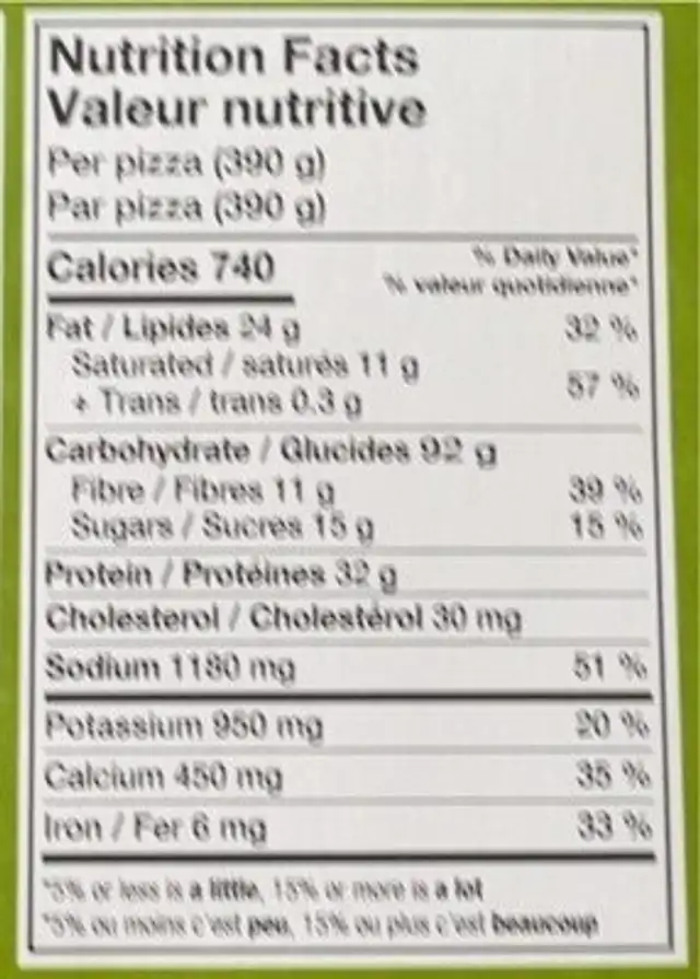 the good baker pizza bien-etre melange de légumes nutrition facts table