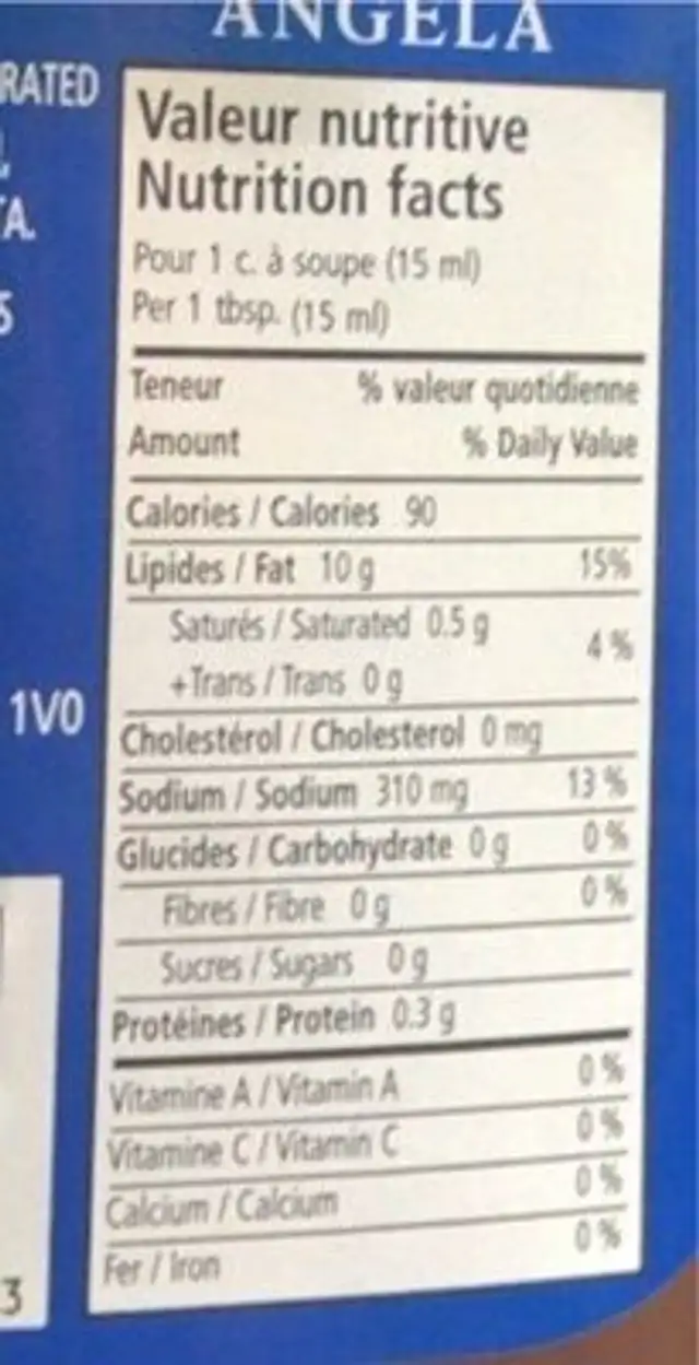 Vinaigrette à salade Grecque nutrition facts table