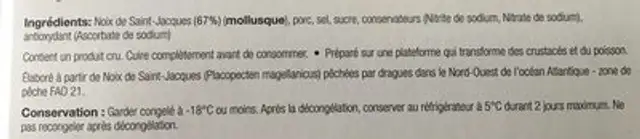 Noix de Saint-Jacques sauvages du Canada enrobées de lard fumé ingredients label
