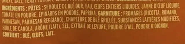 Tortellini Arc en ciel ingredients label