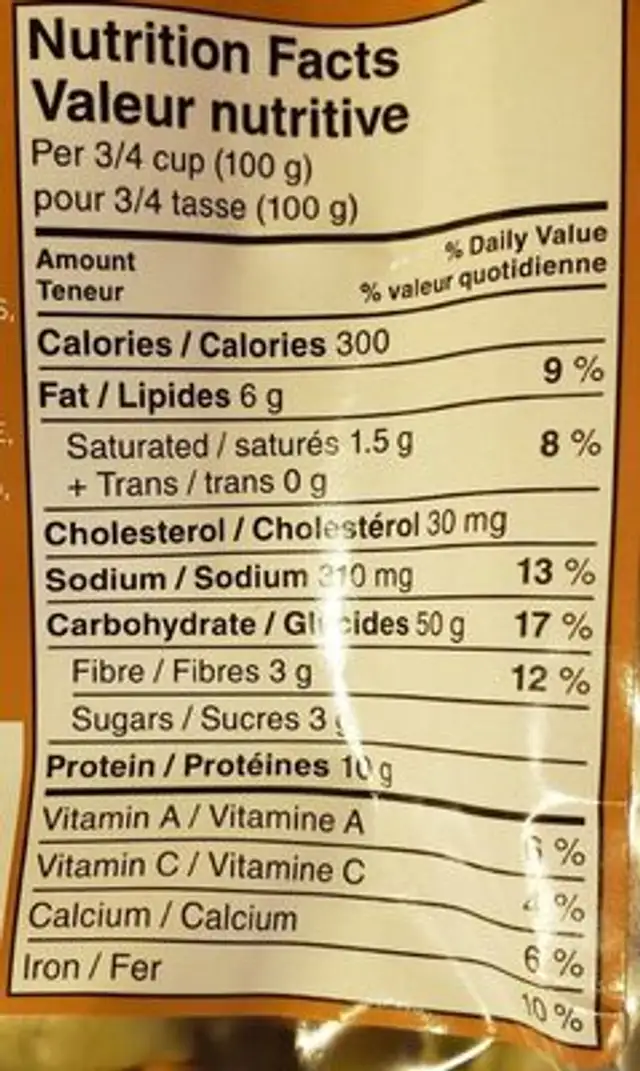 Tortellini Arc en ciel nutrition facts table