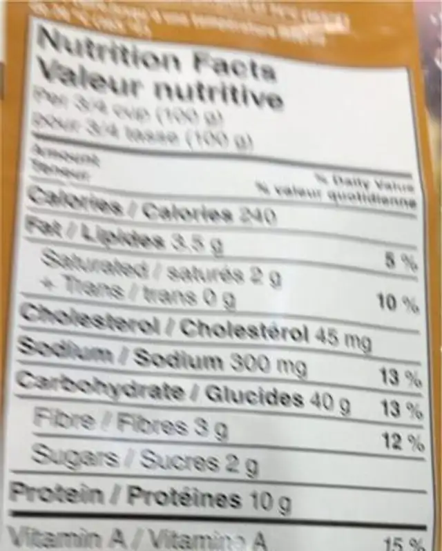 Épinards et ricotta frais raviolis nutrition facts table