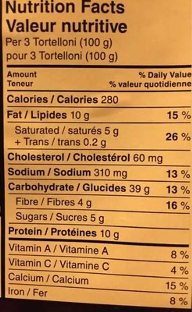 Olivieri Artisan Gigante nutrition facts table