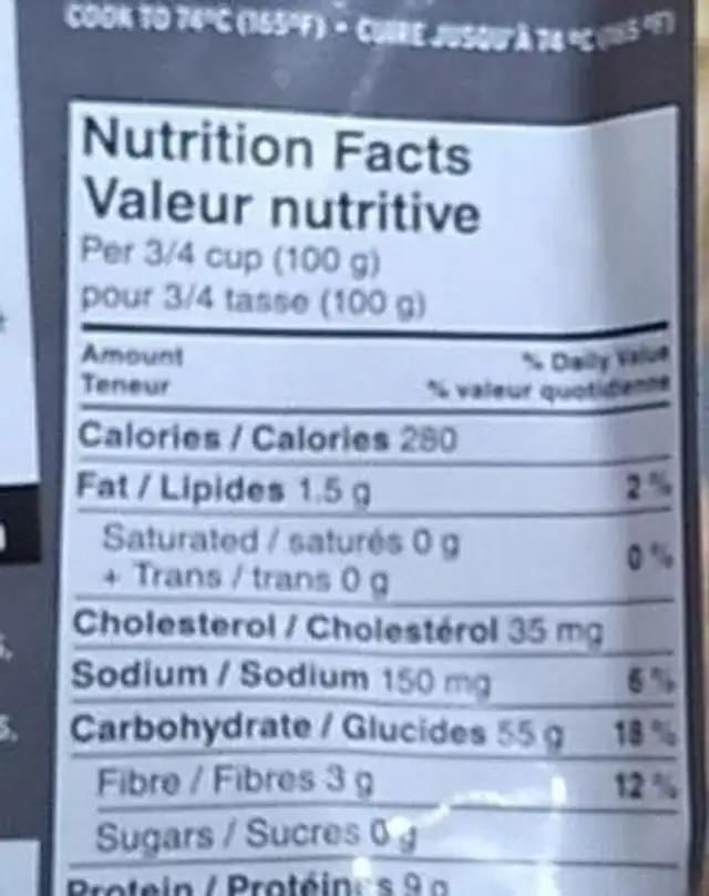 Linguine nutrition facts table