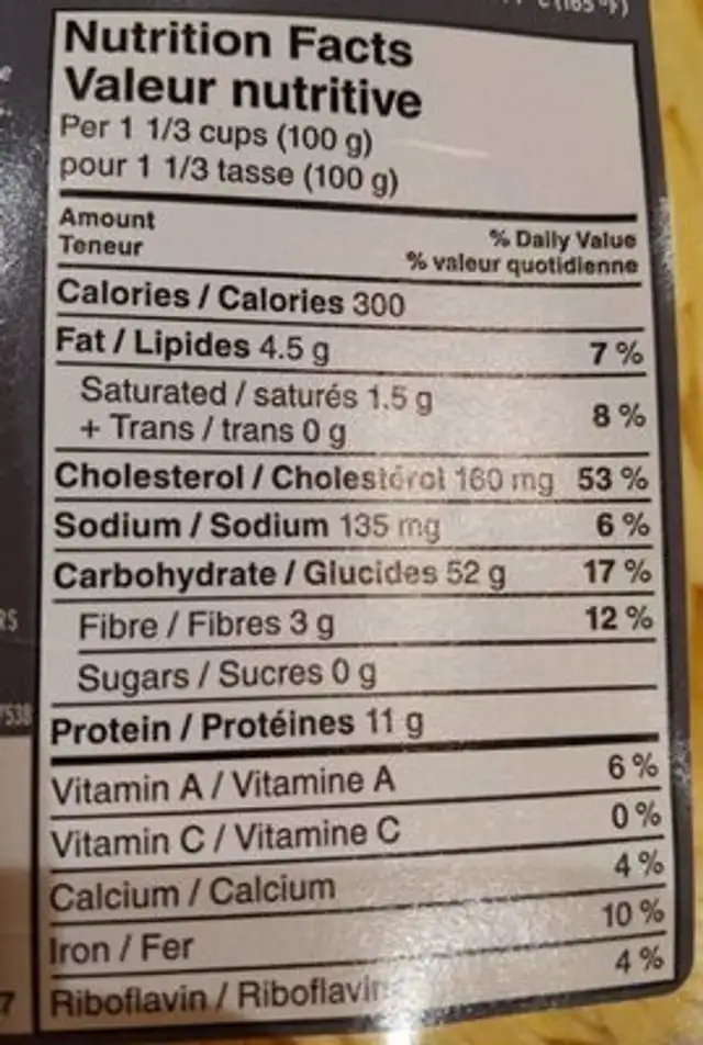 Spaghetti alla chitarra nutrition facts table