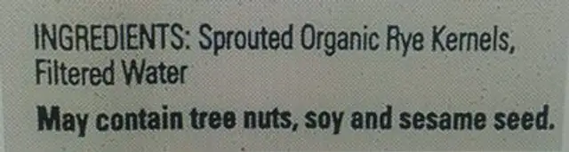 Whole Rye ingredients label