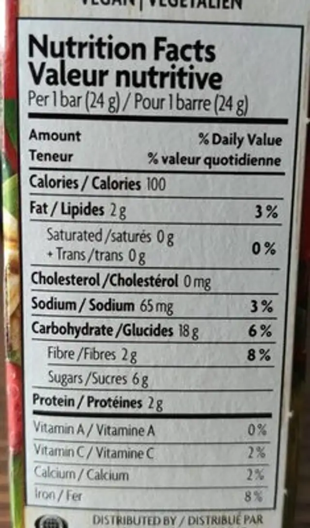 Barre granola nutrition facts table