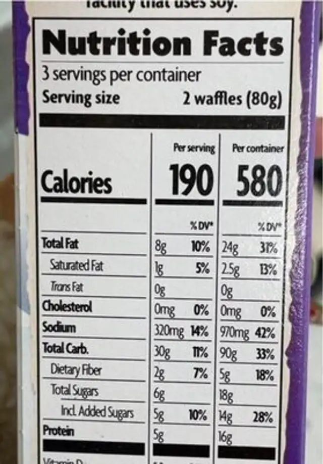 Nature’s Path Envirokidz Polar Beary Organic Waffles nutrition facts table